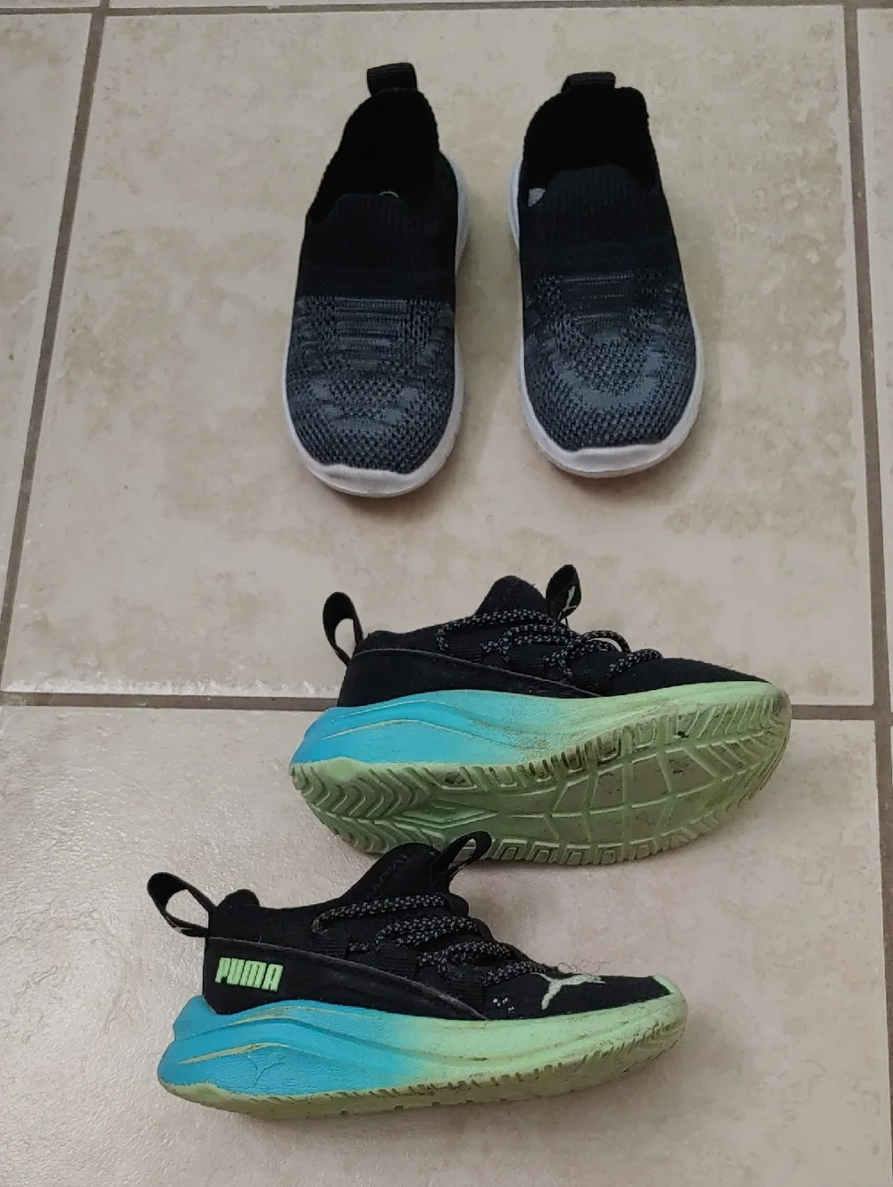 Puma One4All Fade Toddler Shoes Omber Sneakers And Gerber Knit Slip-Ons Size 4